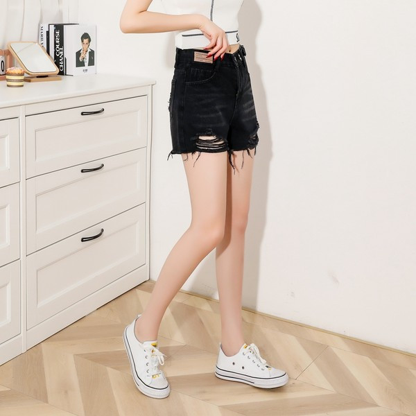 Pantaloni de dama din denim cu talie inalta si motive rupte