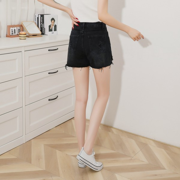 Pantaloni de dama din denim cu talie inalta si motive rupte