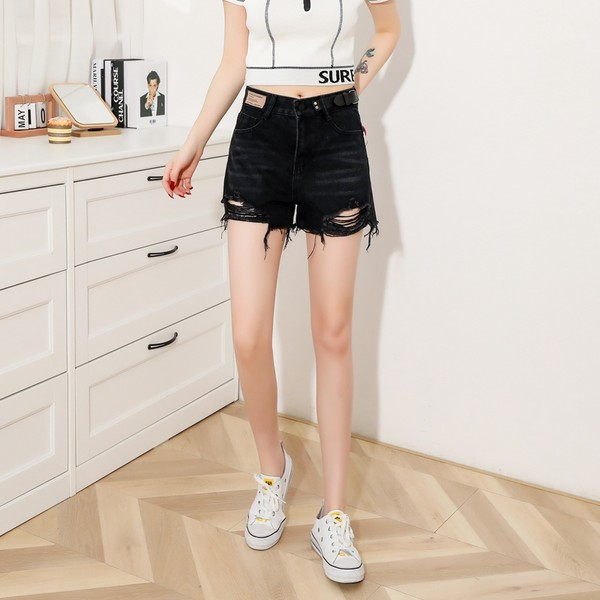 Pantaloni de dama din denim cu talie inalta si motive rupte