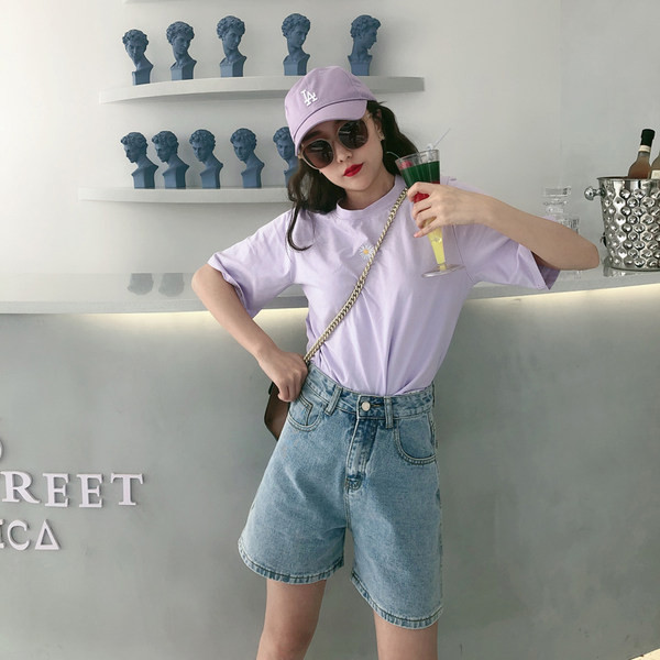 Дамски модерни деним панталони 3/4 дължина с висока талия