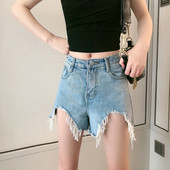 Дамски ежедневни къси панталони с висока талия и скъсани мотиви