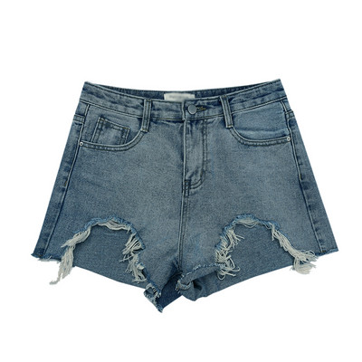 Дамски ежедневни къси панталони с висока талия и скъсани мотиви