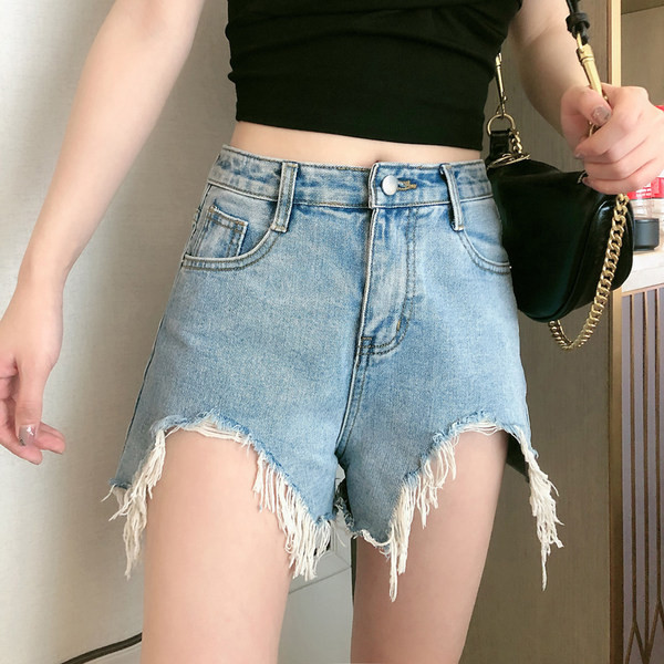 Дамски ежедневни къси панталони с висока талия и скъсани мотиви