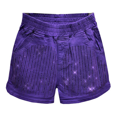 Pantaloni scurti eleganti de dama cu talie inalta si pietre decorative