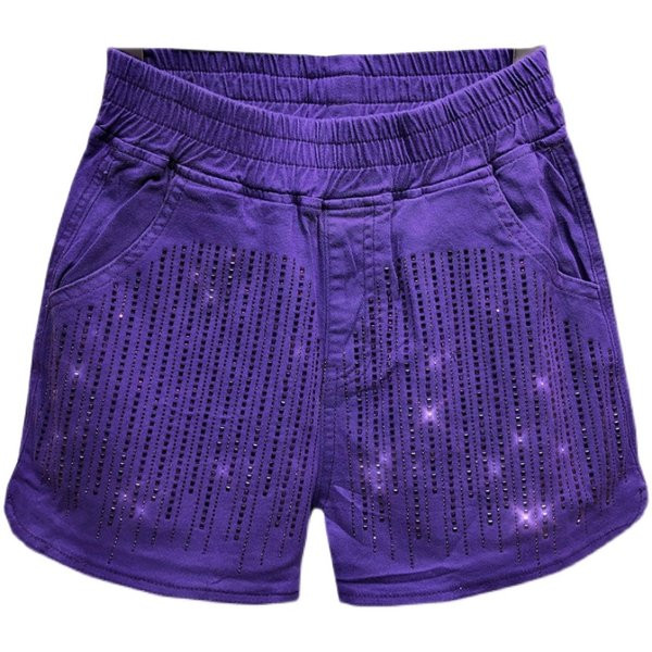 Pantaloni scurti eleganti de dama cu talie inalta si pietre decorative