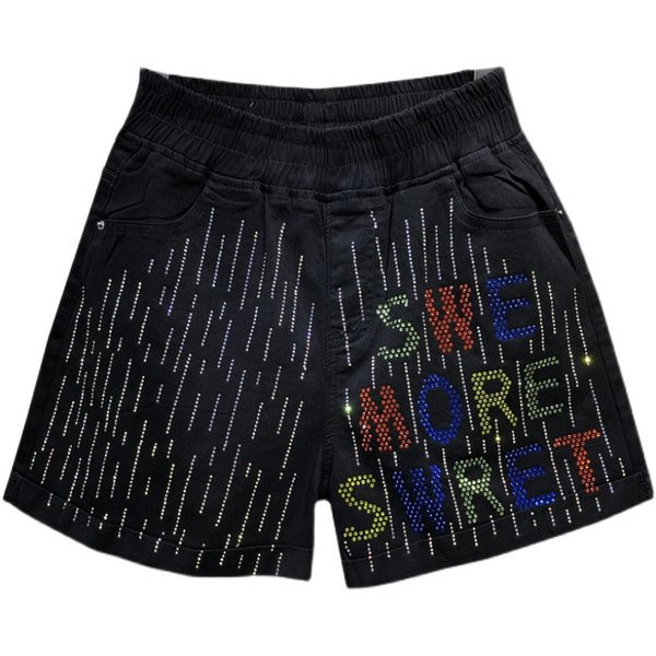 Sieviešu aktuālie šorti ar augstu vidukli un dekoratīviem akmeņiem