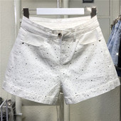 Stilīgi sieviešu šorti ar dekoratīviem akmeņiem vienkāršs modelis