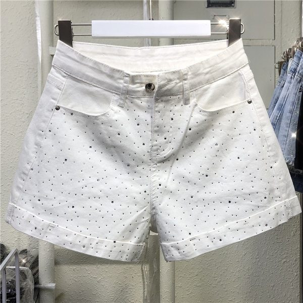 Stilīgi sieviešu šorti ar dekoratīviem akmeņiem vienkāršs modelis