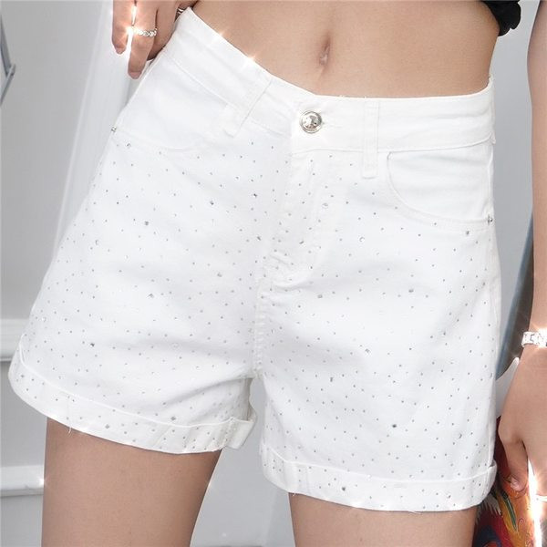 Stilīgi sieviešu šorti ar dekoratīviem akmeņiem vienkāršs modelis