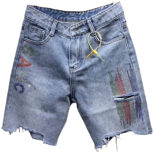 Aktuālās sieviešu džinsa bikses 3/4 garumā ar saplēstiem motīviem