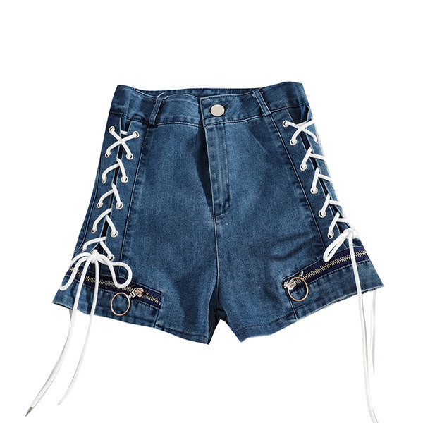 Pantaloni scurți din denim cu cravate și talie înaltă