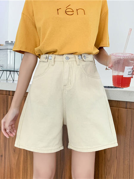 Широк модел къси дънки с висока талия