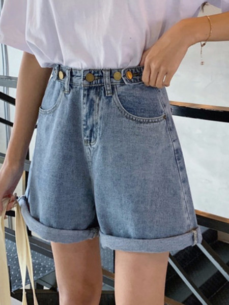 Широк модел къси дънки с висока талия