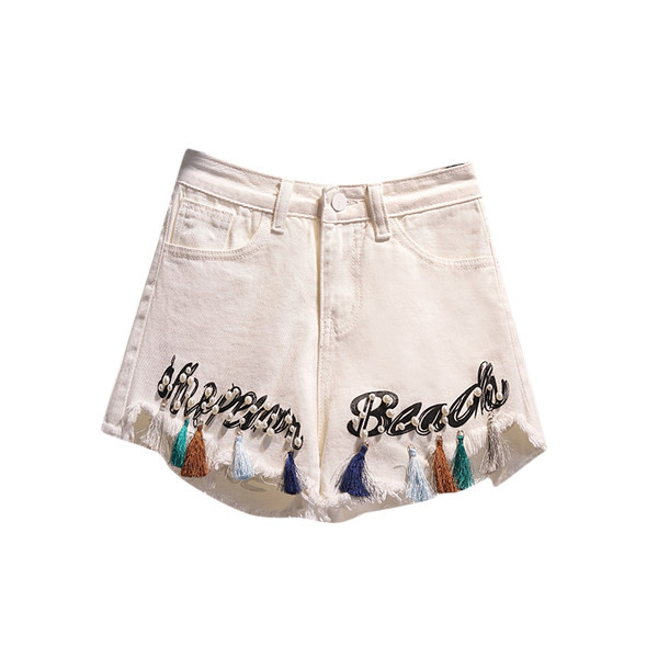 Blugi moderni scurti cu ciucuri si broderie