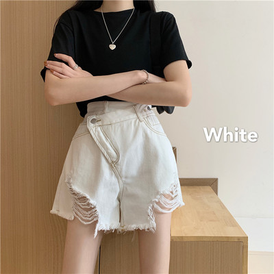 Blugi moderni scurti cu nasture si motive rupte