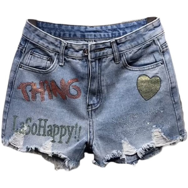 Aktuālie sieviešu šorti ar uzrakstu un dekoratīviem akmentiņiem
