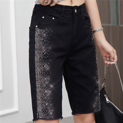 Aktuālās sieviešu džinsa bikses ar augstu vidukli un 3/4 garumu