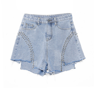 Blugi moderni scurti cu nituri si talie inalta