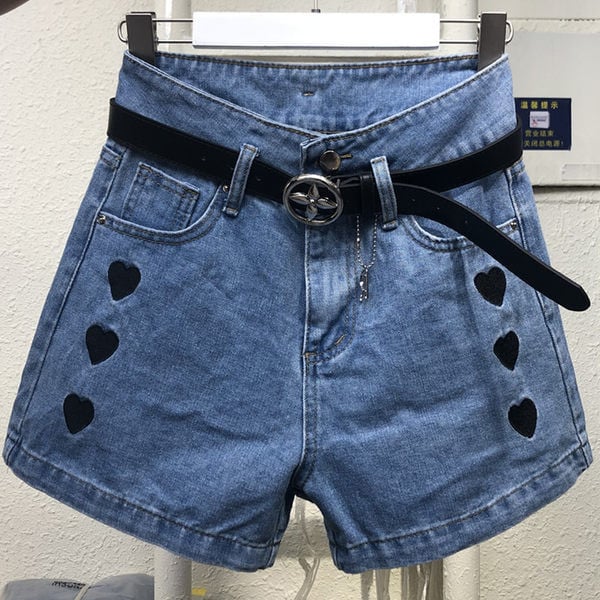 Pantaloni scurti de dama moderni din denim model larg cu talie inalta