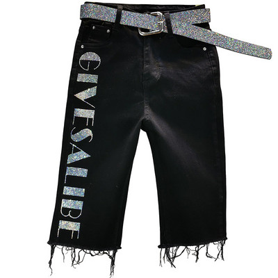 Pantaloni casual dama lungime 3/4 cu inscriptie