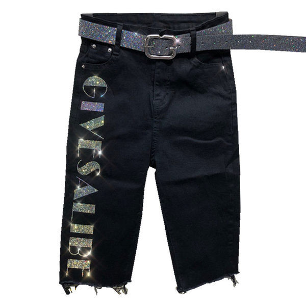 Pantaloni casual dama lungime 3/4 cu inscriptie