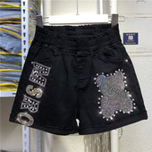 Дамски къси панталони с бродерия и висока талия