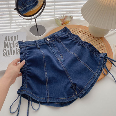 Blugi scurti cu talie inalta si fermoar pentru femei