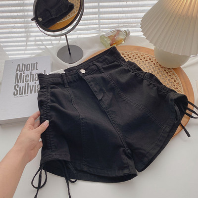 Blugi scurti cu talie inalta si fermoar pentru femei