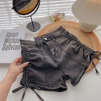 Blugi scurti cu talie inalta si fermoar pentru femei