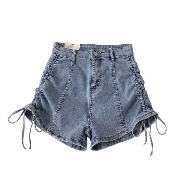 Blugi scurti cu talie inalta si fermoar pentru femei