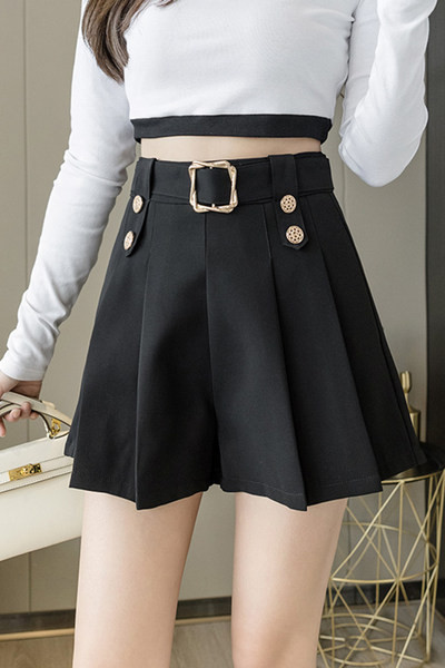 Γυναικείο παντελόνι με υψηλή μέση και ζώνη σε μαύρο χρώμα