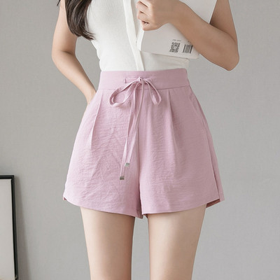 Pantaloni scurti de dama cu cravate in doua culori