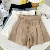 Pantaloni scurți de damă lați model nou cu talie înaltă
