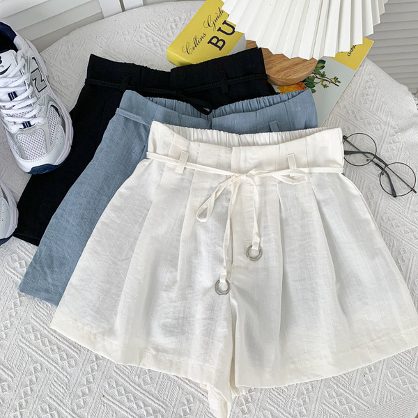 Pantaloni scurți de damă lați model nou cu talie înaltă