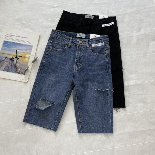 Blugi de dama cu talie inalta si lungime 3/4