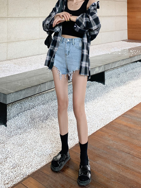 Model nou de pantaloni scurți casual cu talie înaltă din denim