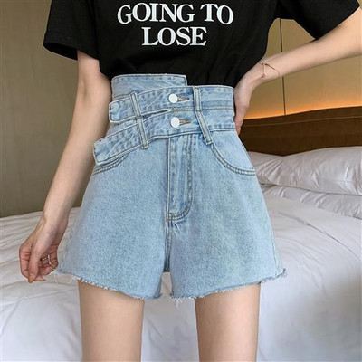 Sieviešu šorti ar augstu vidukli melnā un zilā krāsā