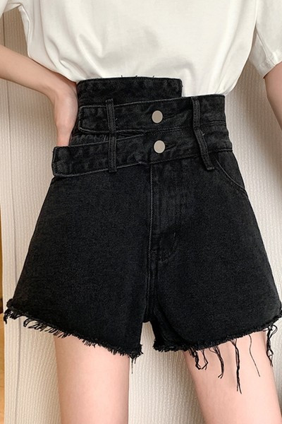 Sieviešu šorti ar augstu vidukli melnā un zilā krāsā