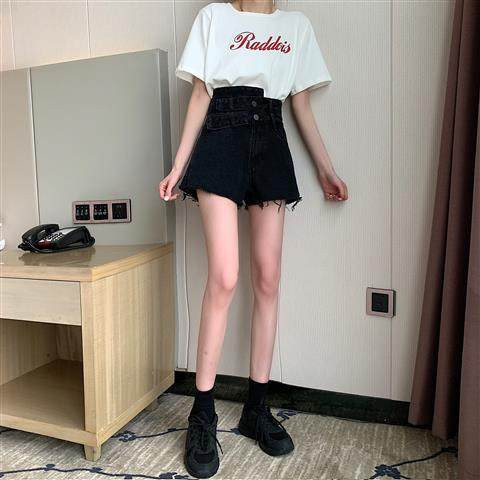 Sieviešu šorti ar augstu vidukli melnā un zilā krāsā