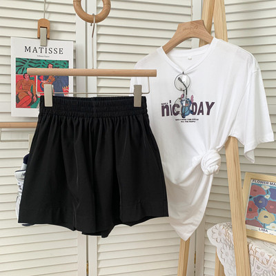 Jauna modeļa vasaras platas sieviešu bikses ar elastīgu jostasvietu