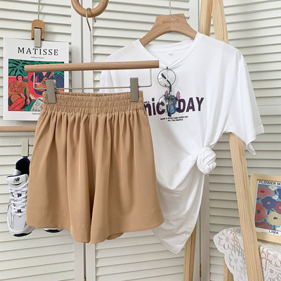 Jauna modeļa vasaras platas sieviešu bikses ar elastīgu jostasvietu