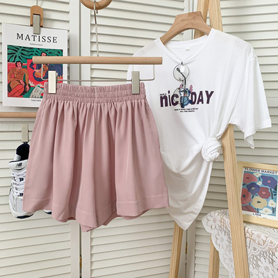 Jauna modeļa vasaras platas sieviešu bikses ar elastīgu jostasvietu