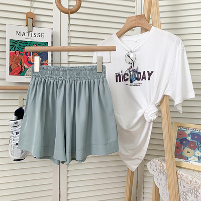 Jauna modeļa vasaras platas sieviešu bikses ar elastīgu jostasvietu