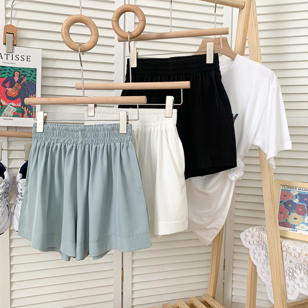 Jauna modeļa vasaras platas sieviešu bikses ar elastīgu jostasvietu