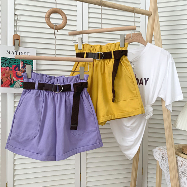 Pantaloni scurți casual de vară cu buzunare și curea