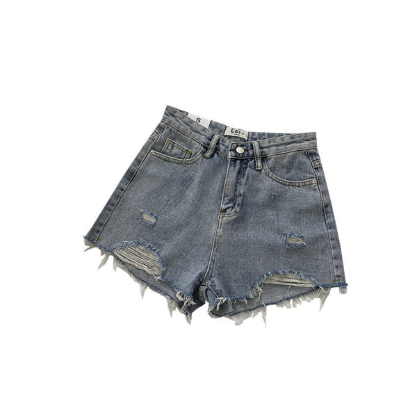 Īsi džinsi ar saplēstiem motīviem un kabatām