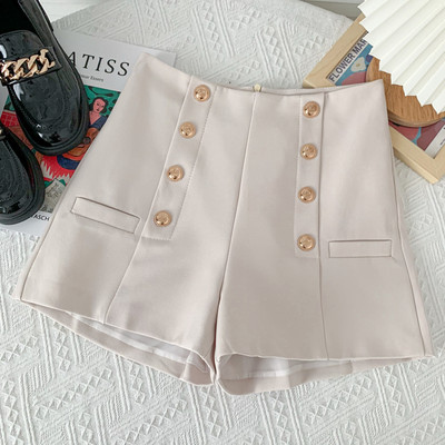 Elegantas sieviešu bikses ar pogām - augsta jostasvieta