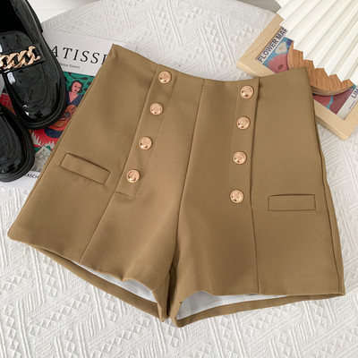 Elegantas sieviešu bikses ar pogām - augsta jostasvieta