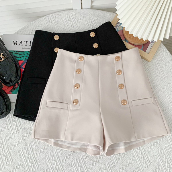 Elegantas sieviešu bikses ar pogām - augsta jostasvieta