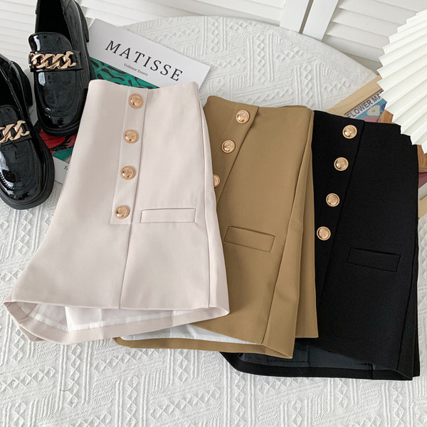 Elegantas sieviešu bikses ar pogām - augsta jostasvieta